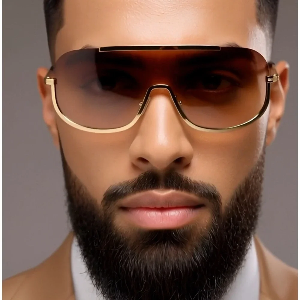 Sunglasses For Men Bold Gold Frame Brown Lens Music Beach UV400 Protection Gafas